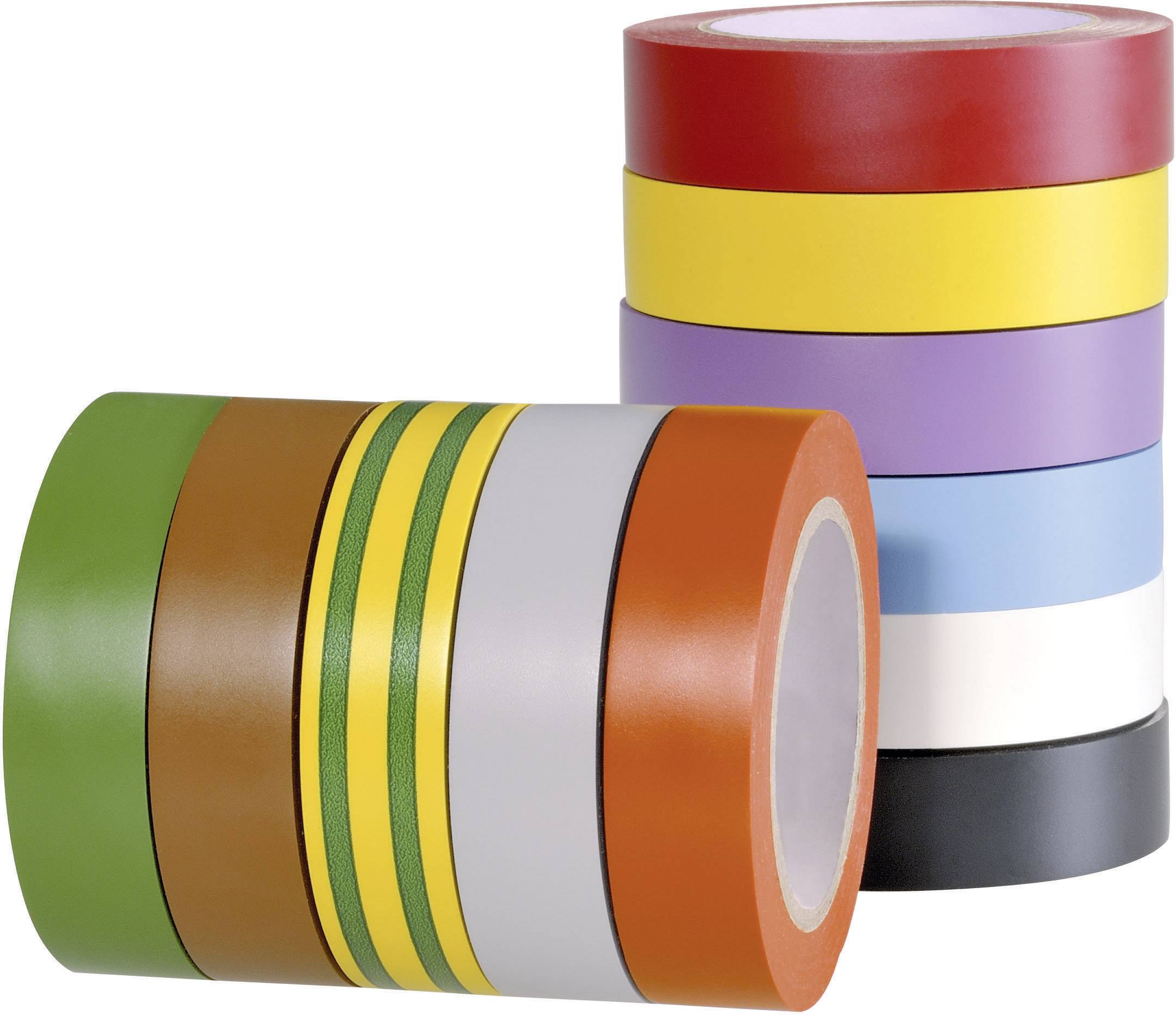 Bunte Isolierbänder in Stapeln; verschiedene Farben für elektronische Isolierungen und Markierungen.
