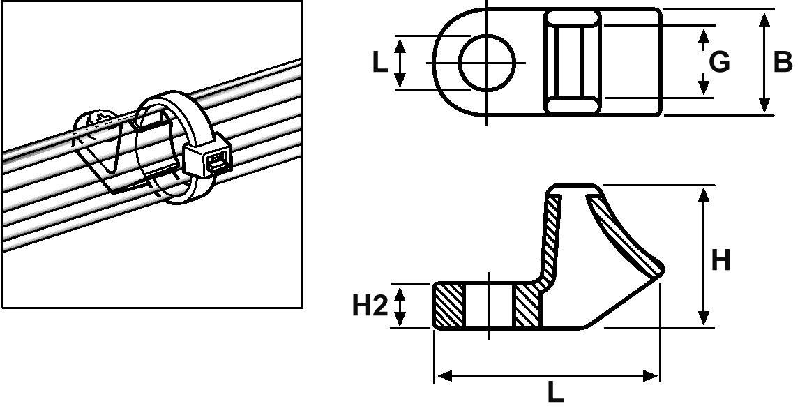 HellermannTyton CL8-N66-NA-C1 Befestigungssockel schraubbar 151-02258 Natur