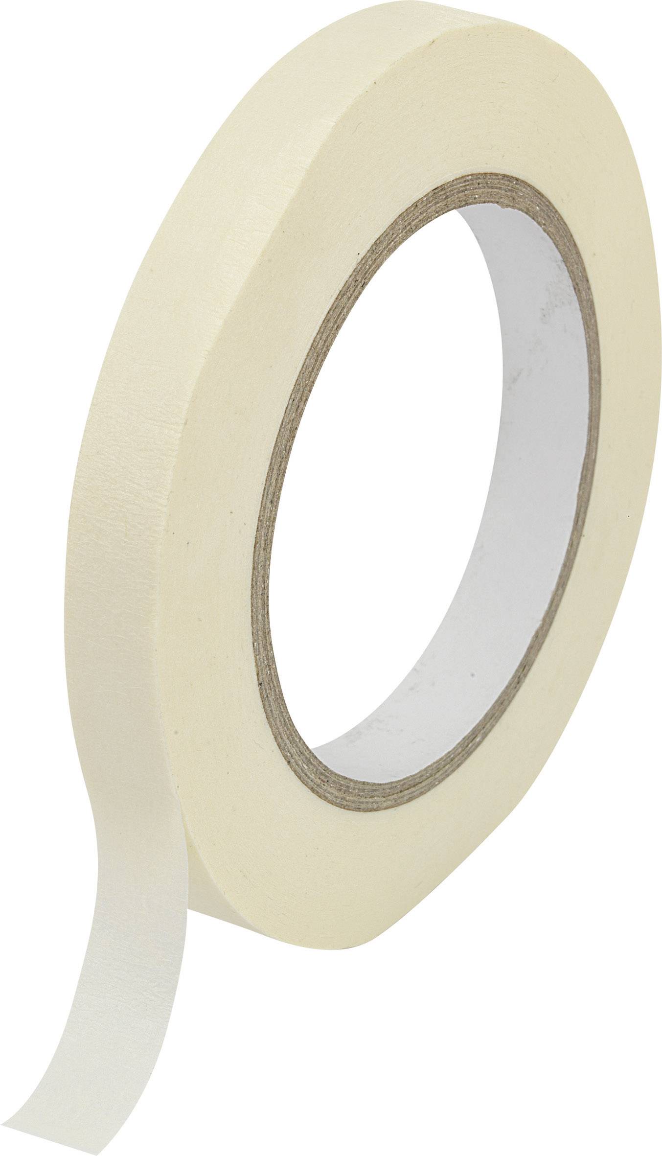 Eine Rolle cremefarbenes Klebeband, teilweise entrollt.
