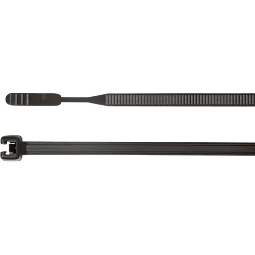HellermannTyton 109-00072 Q30LR-W-BK-C1 Kabelbinder 250mm 3.60mm Schwarz mit offenem Binderende, UV-stabilisiert 100St.