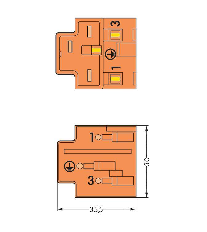 WAGO Verbindungsklemme starr: 0.75-1.5mm² Polzahl: 3 50 St. Orange