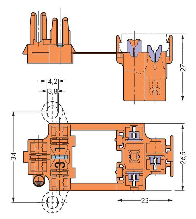 WAGO Verbindungsklemme starr: 0.75-1.5mm² Polzahl (num): 3 50 St. Orange