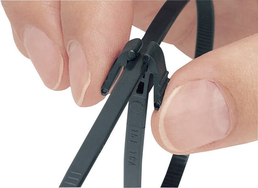 HellermannTyton 115-40200 REZ200-N66-BK-C1 Kabelbinder 200mm 4.70mm Schwarz mit Flügelverschluss, Lösbar