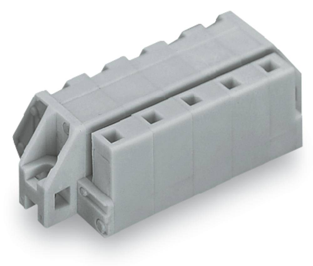 Grauer, rechteckiger Steckverbinder mit mehreren Anschlussstellen auf der Oberseite, verwendet in elektrischen Schaltungen.