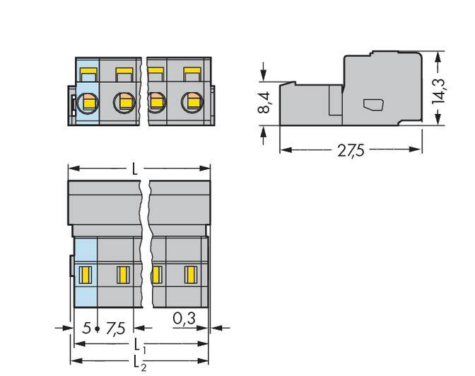 WAGO Stiftleiste (Standard) 2081 Polzahl Gesamt 2 Rastermaß: 7.50 mm 731-602 100 St.