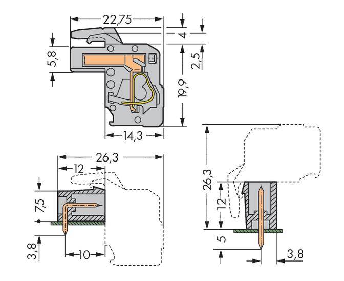 Technische Zeichnung eines Dichtungsprofils mit Abmessungen in Millimetern. Zeigt Querschnitt und Ansichten mit Detailmaßen.