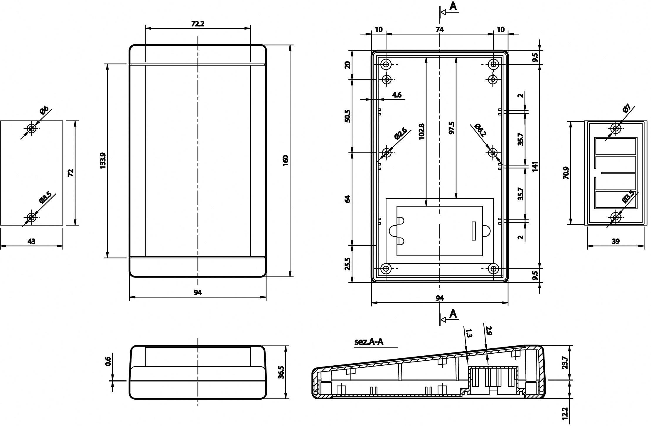 TEKO TB-1SP.7 Hand-Gehäuse 160 x 94 x 36.5 ABS Weiß 1St.