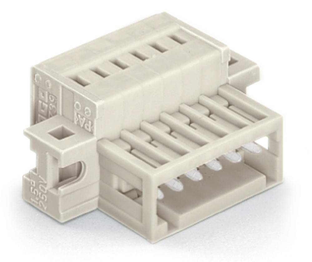 Ein beiger Kunststoff-Stecker mit mehreren Anschlusspunkten und einem rechteckigen Gehäuse, geeignet für elektronische Verbindungen.