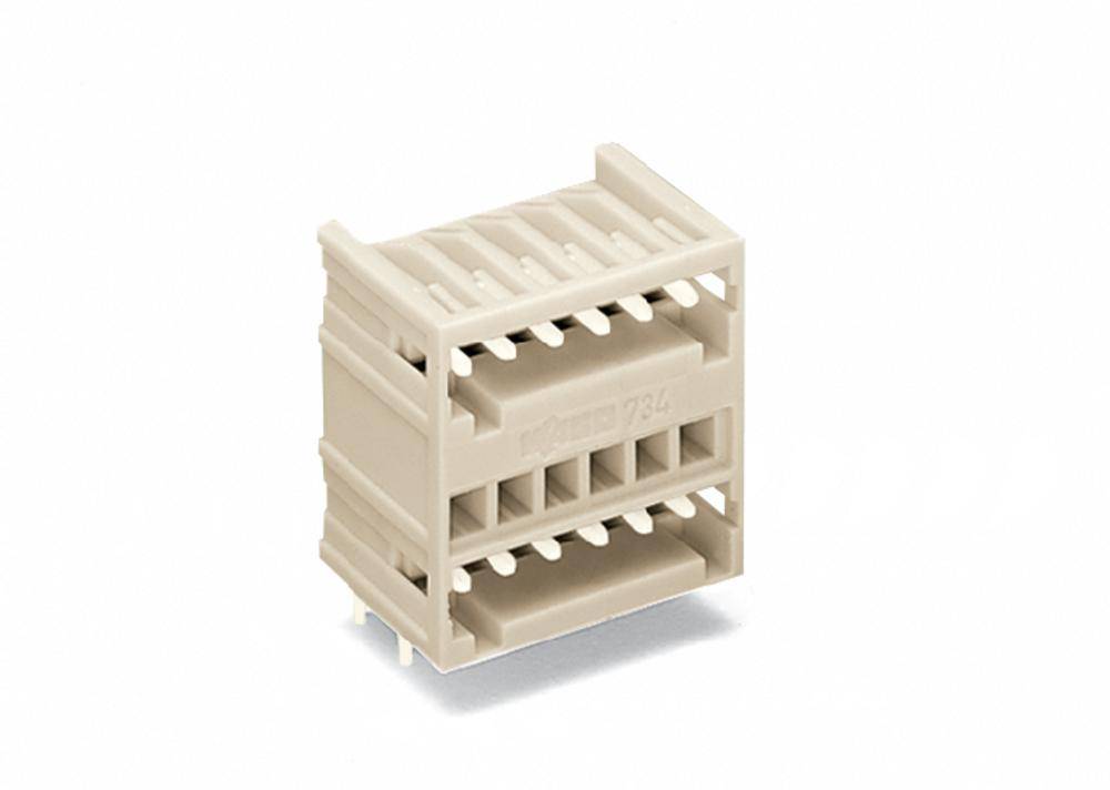 Ein rechteckiger, cremefarbener Steckverbindergehäuse aus Kunststoff mit mehreren parallelen Schlitzen und Pins.