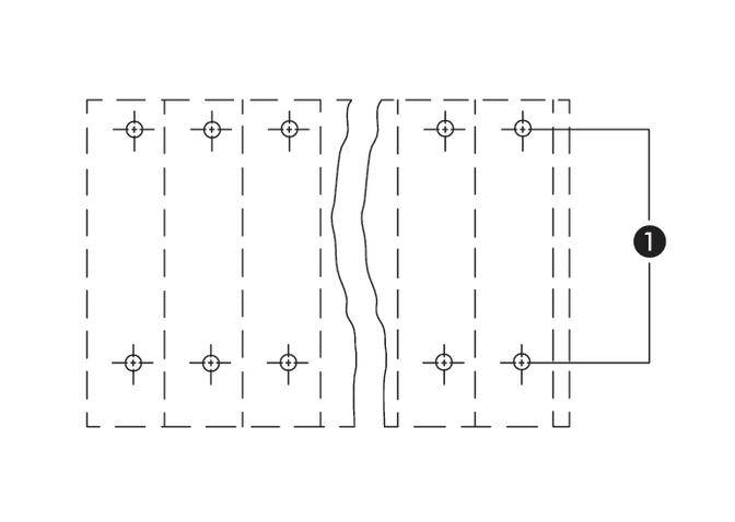 Diagramm zeigt zwei nebeneinander liegende modulare Strukturen mit vertikalen und horizontalen Linien, die durch Markierungen verbunden sind.