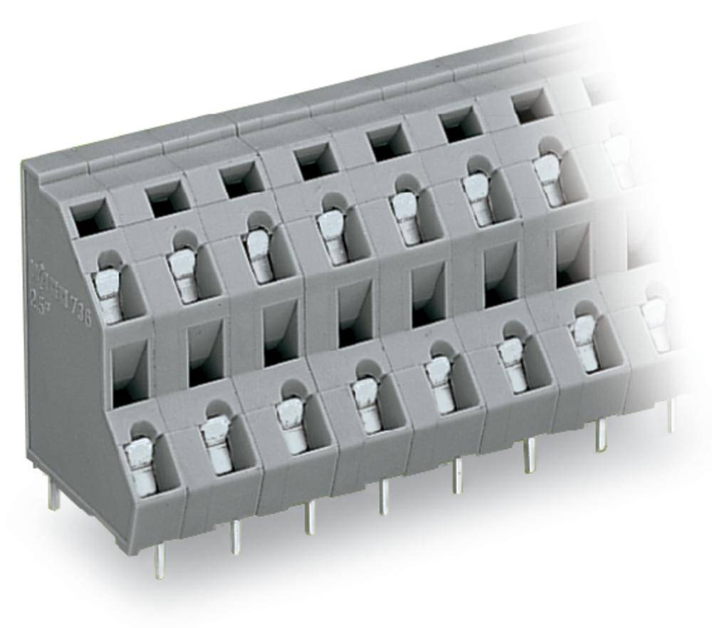 Grauer Steckverbinder mit mehreren Reihen von Anschlüssen, geeignet für den elektrischen Einsatz in elektronischen Geräten.