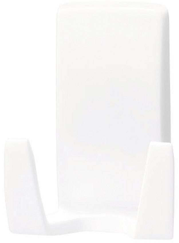 Ein weißer Plastik-Handyhalter, stehend, geeignet zum Ablegen eines Smartphones.