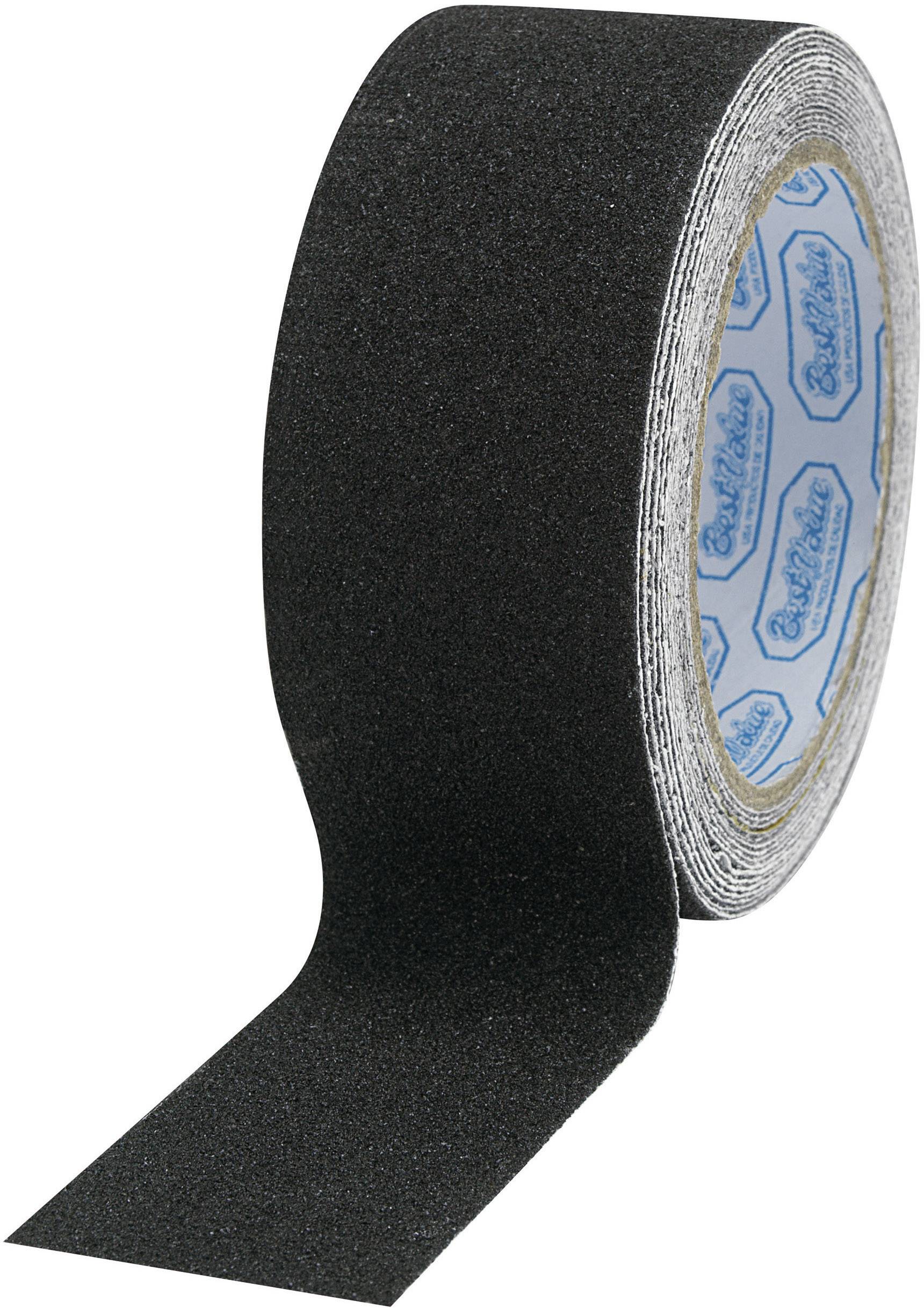 Eine schwarze Rolle mit rutschfester Klebefläche, teilweise abgerollt, liegt seitlich. Sie ist für Anti-Rutsch-Zwecke geeignet.
