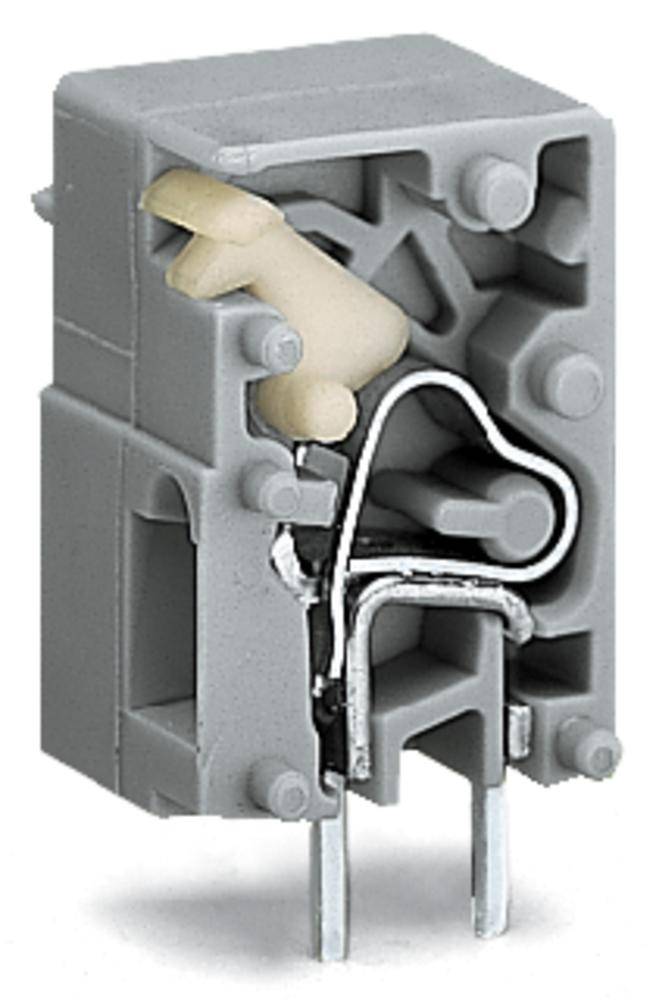 Graues elektrisches Steckmodul mit sichtbaren Metallkontakten und Plastikteilen. Das Innere zeigt die strukturelle Anordnung der Komponenten.