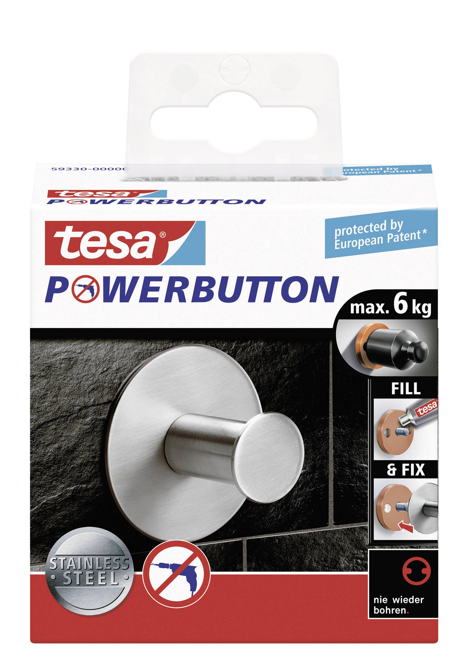 TESA POWERBUTTON Classic Klebehaken (Ø x H) 50mm x 31mm Metall Inhalt: 1St.