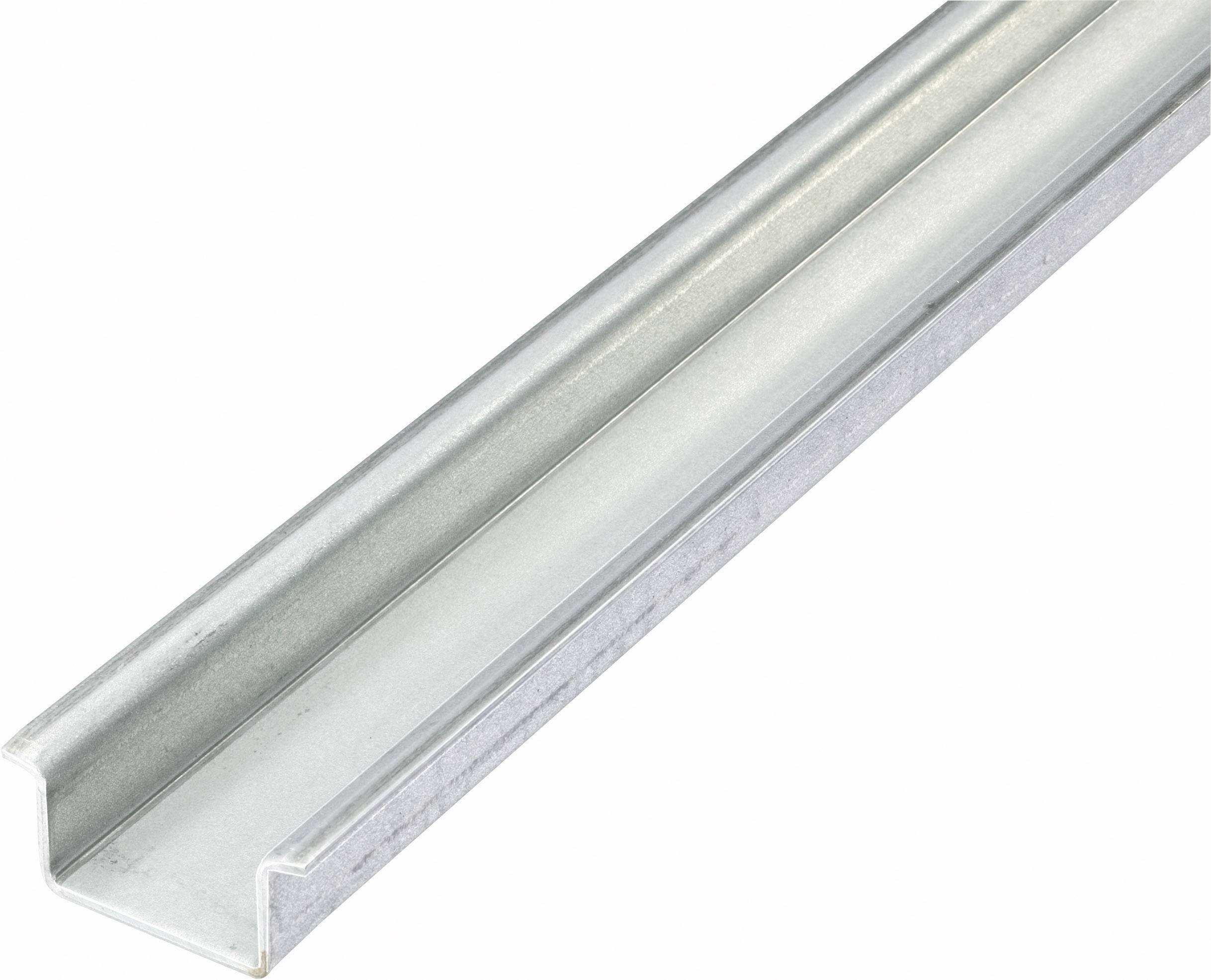 Metallschiene in U-Form aus Stahl, silbrig glänzend, auf weißem Hintergrund. Verwendet zur Verstärkung oder als Rahmenkomponente.