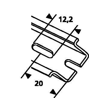 Technische Zeichnung eines Bauteils mit Abmessungen 12,2 mm und 20 mm, zeigt detaillierte Konturen und Kanten.