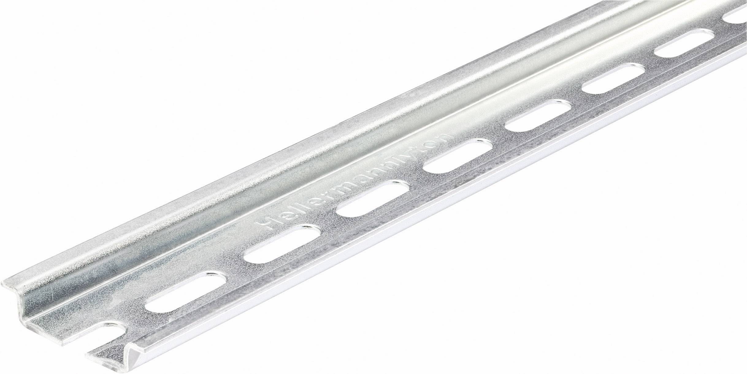 Metallschiene mit ovalen Löchern gleichmäßig entlang der Länge, verwendet für Befestigungen in elektrischen und industriellen Anwendungen.