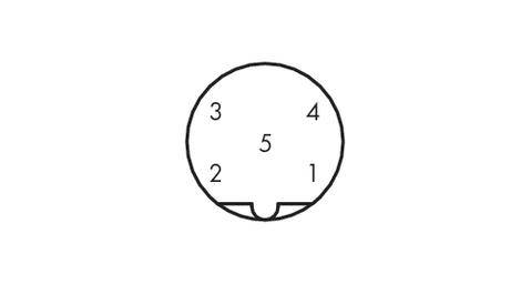 Diagramm eines 5-poligen DIN-Steckers mit nummerierten Anschlüssen: 1, 2, 3, 4, und 5 im Kreis angeordnet.