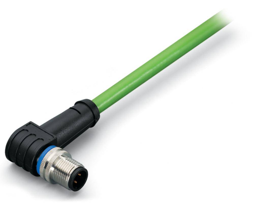 Grünes Datenkabel mit schwarzem, gewinkeltem Stecker.