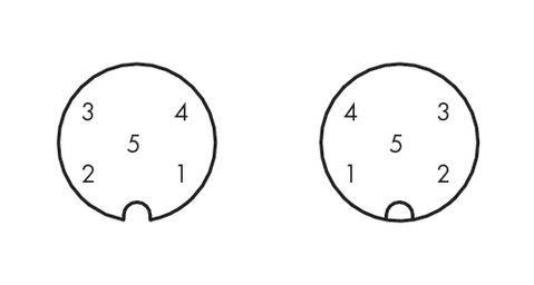 Zwei kreisförmige Diagramme mit Zahlen 1 bis 5. Linkes Diagramm hat 2 unten, rechtes Diagramm hat 3 oben. Zahlenfolge unterscheidet sich.