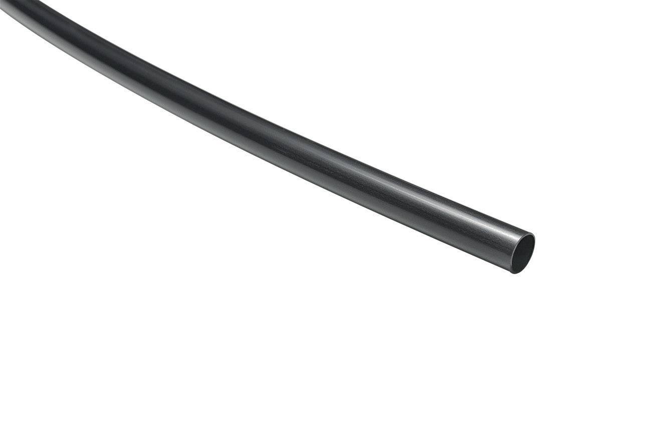 Schwarzer Kunststoffschlauch in gebogener Ansicht, geeignet für Kabelschutz oder Bewässerungssysteme.
