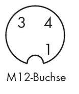 Zeichnung einer M12-Buchse mit den Anschlüssen 1, 3 und 4.