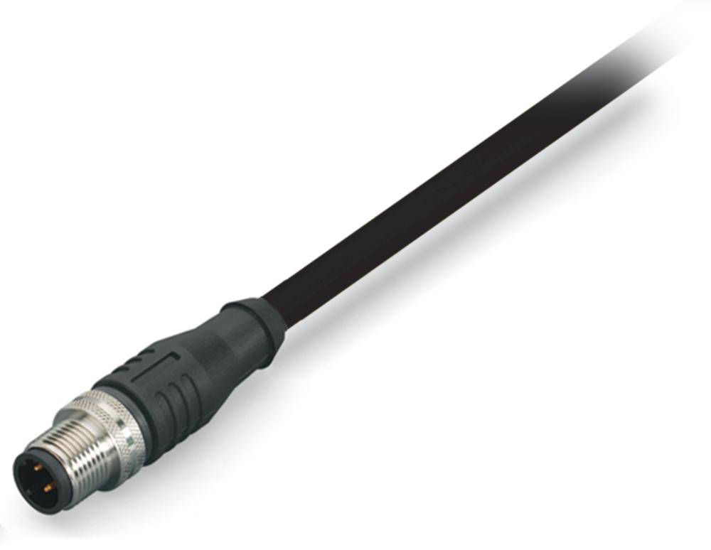 Ein schwarzes Kabel mit einem mehrpoligen Stecker, geeignet für industrielle oder elektronische Anwendungen.