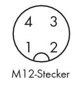 Reihenfolge der Pins in einem M12-Stecker: 1-4-3-2 im Uhrzeigersinn.