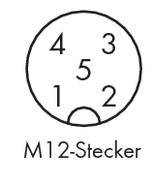 Diagramm eines M12-Steckers mit nummerierten Stiften von 1 bis 5.