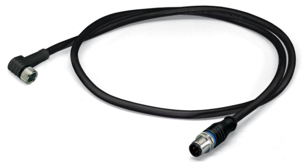 Ein schwarzes Kabel mit zwei Steckverbindern an den Enden, das für die Daten- oder Stromübertragung verwendet wird.