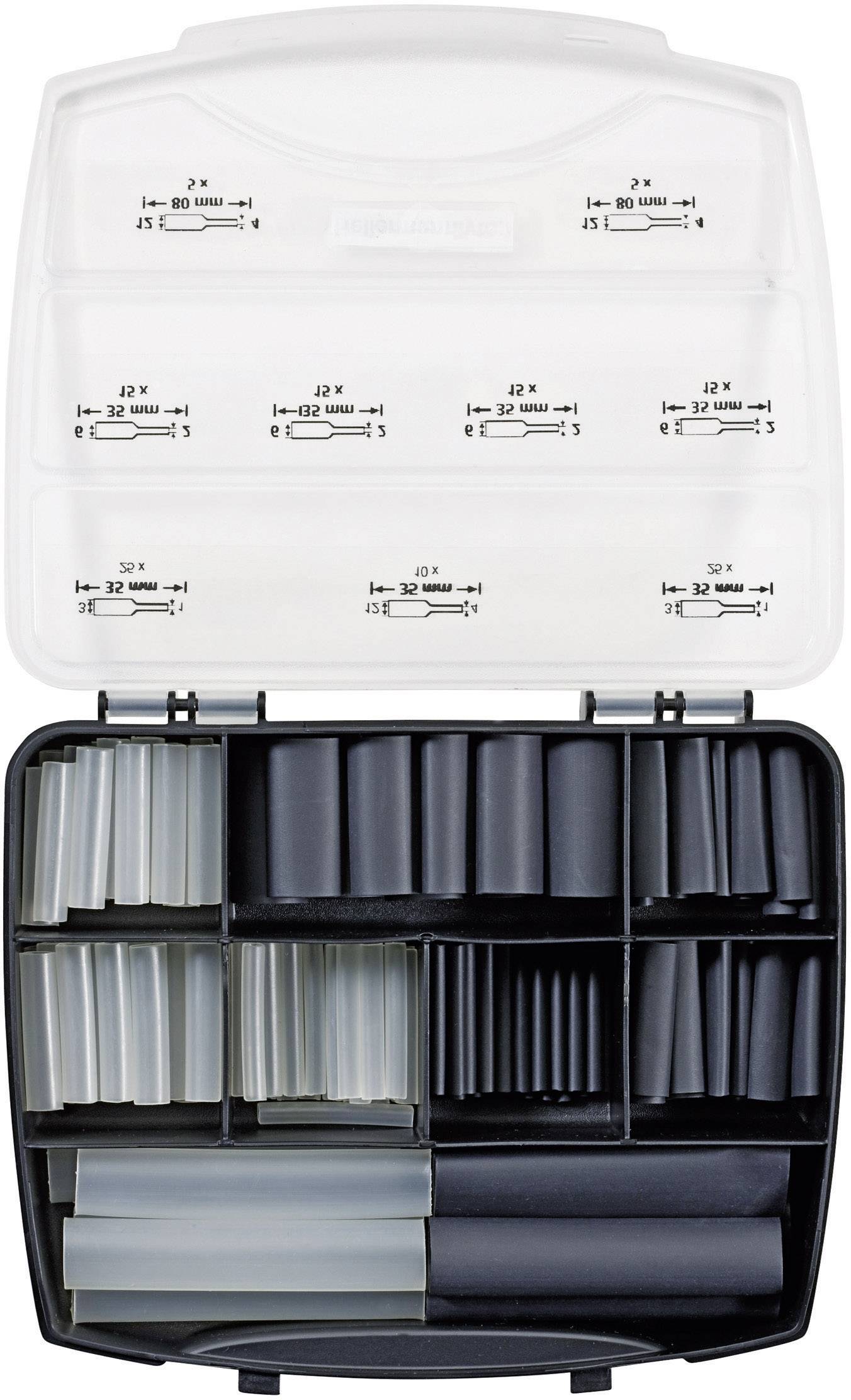 HellermannTyton 380-03004 Schrumpfschlauchsortiment Schwarz Schrumpfrate:3:1 130 Teile