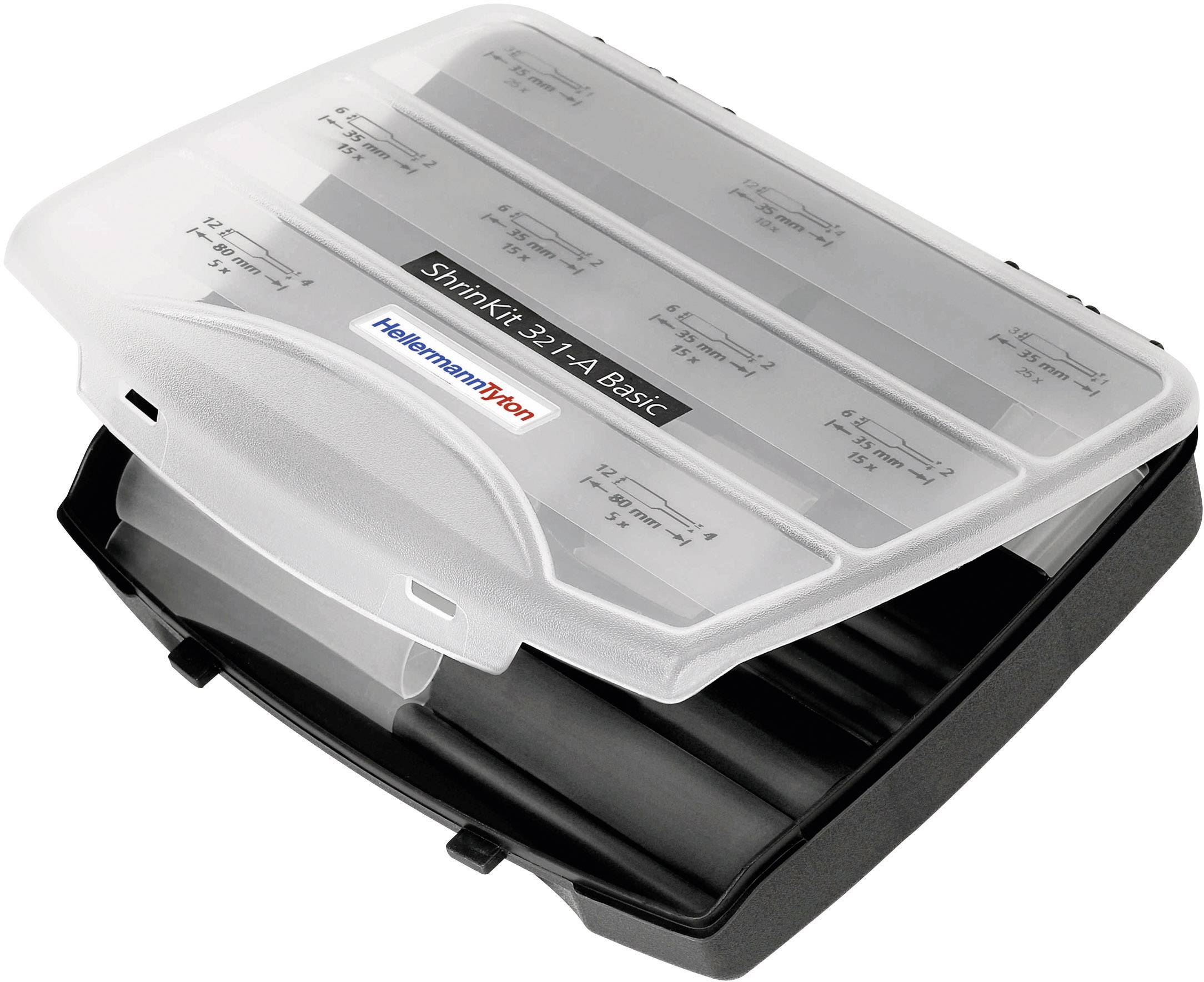 HellermannTyton 380-03004 Schrumpfschlauchsortiment Schwarz Schrumpfrate:3:1 130 Teile