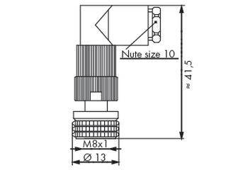Technische Zeichnung eines Bauteils mit Abmessungen: Höhe 41,5 mm, Gewinde M8x1, Durchmesser 13 mm, Mutternmaß 10.