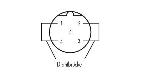 Elektrischer Schaltplan mit Drahtbrücke. Nummern 1 bis 5 markieren spezifische Punkte im Schaltkreis.