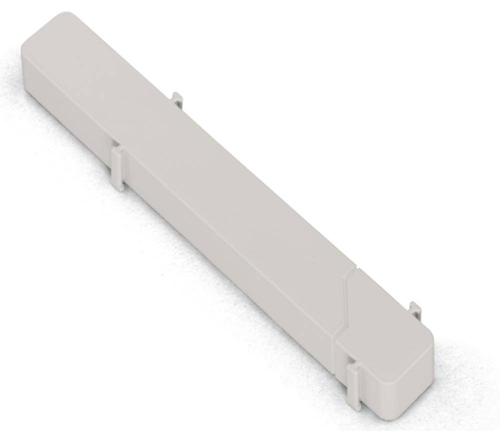 Ein rechteckiges, hellgraues Kunststoffgehäuse mit abgerundeten Ecken und seitlichen Befestigungsklammern.