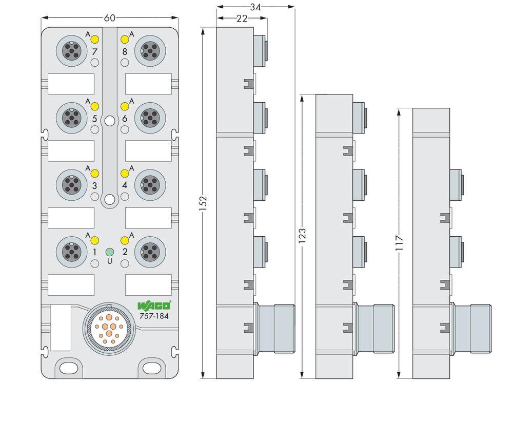 WAGO 757-144 Sensor/Aktorbox passiv M12-Verteiler mit Metallgewinde 1St.