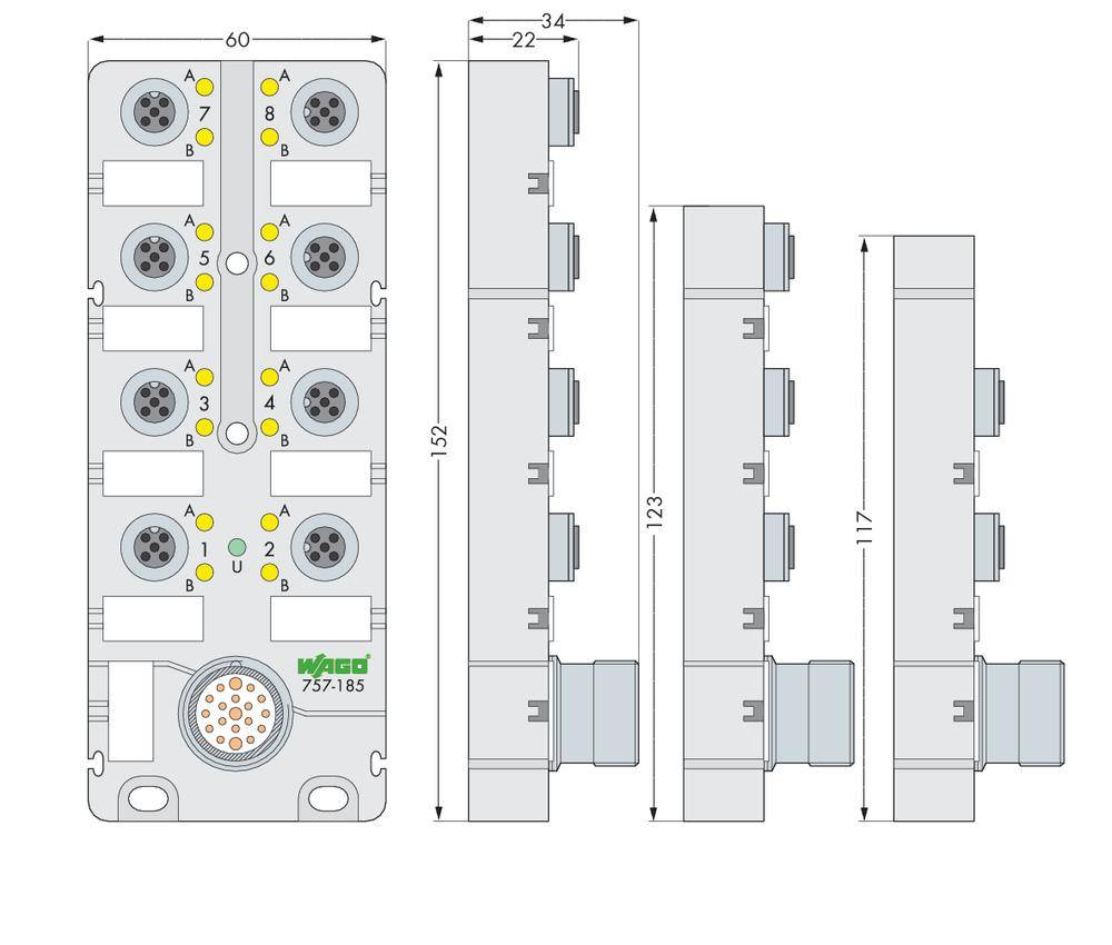 WAGO 757-145 Sensor/Aktorbox passiv M12-Verteiler mit Metallgewinde 1St.