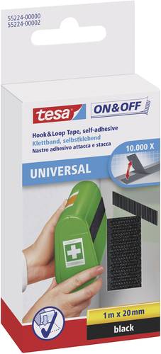 TESA On & Off 55224-00-01 Klettband zum Aufkleben Haft- und Flauschteil (L x B) 1000mm x 20mm Schwar