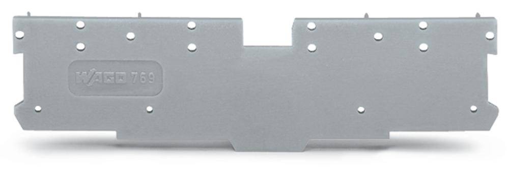 Graue, rechteckige Metallplatte mit mehreren kleinen Löchern und einer eingeprägten Aufschrift 'V458-20'.