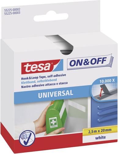 TESA On & Off 55225-02-00 Klettband zum Aufkleben Haft- und Flauschteil (L x B) 2500mm x 20mm Weiß