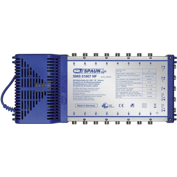 Spaun Light SMS 51607 NF SAT Multischalter Eingänge (Multischalter): 5 (4 SAT/1 terrestrisch) Teilnehmer-Anzahl: 16 Spaun Light SMS 51607 NF SAT Multischalter Eingänge (Multischalter): 5 (4 SAT/1 terrestrisch) Teilnehmer-Anzahl: 16
