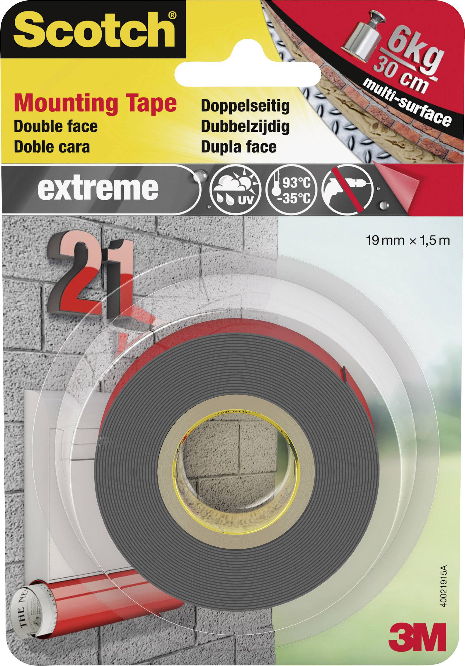 3M 40021915# Montageband Scotch® Grau (L x B) 1.5 m x 19 mm 1 St.