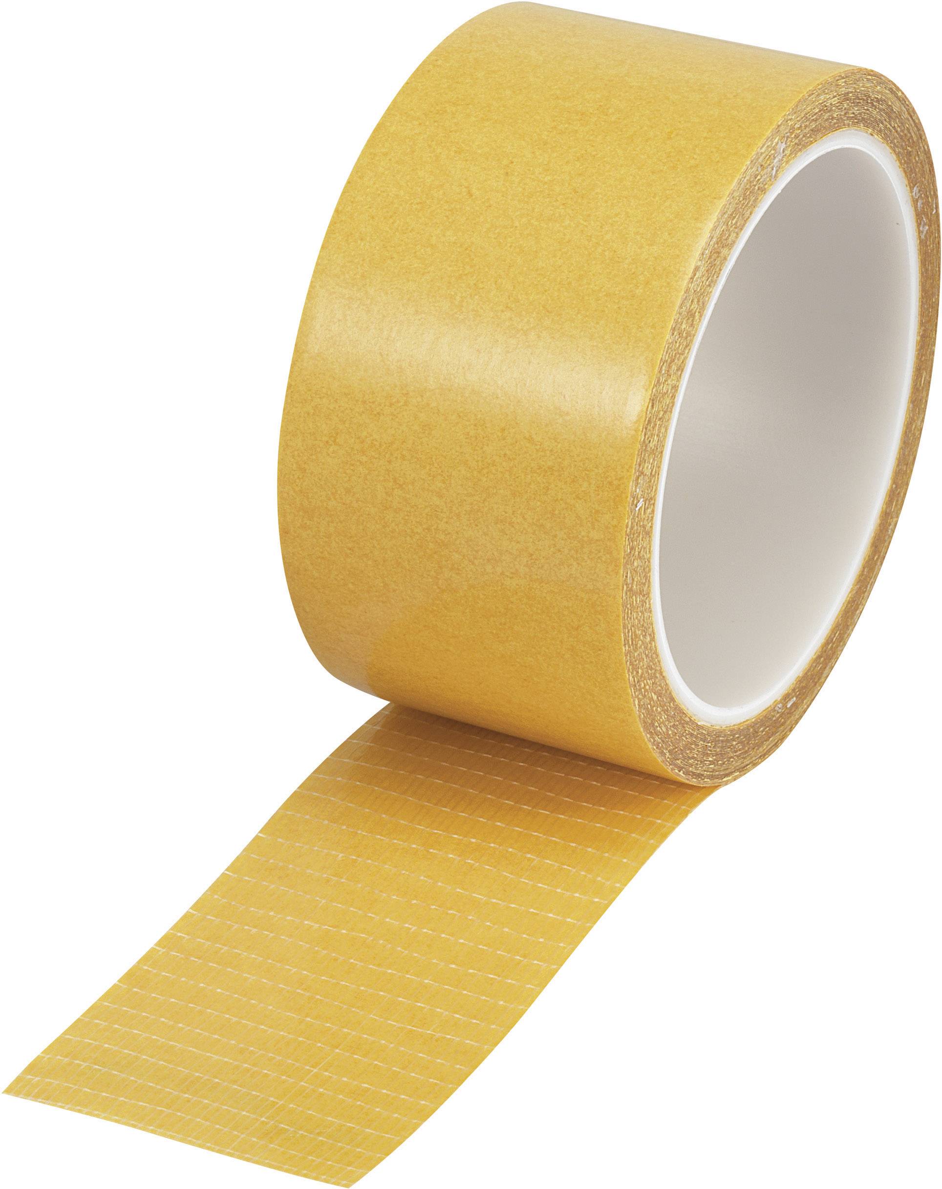 Eine Rolle gelbes Klebeband, das teilweise abgerollt ist und die Klebeseite zeigt.