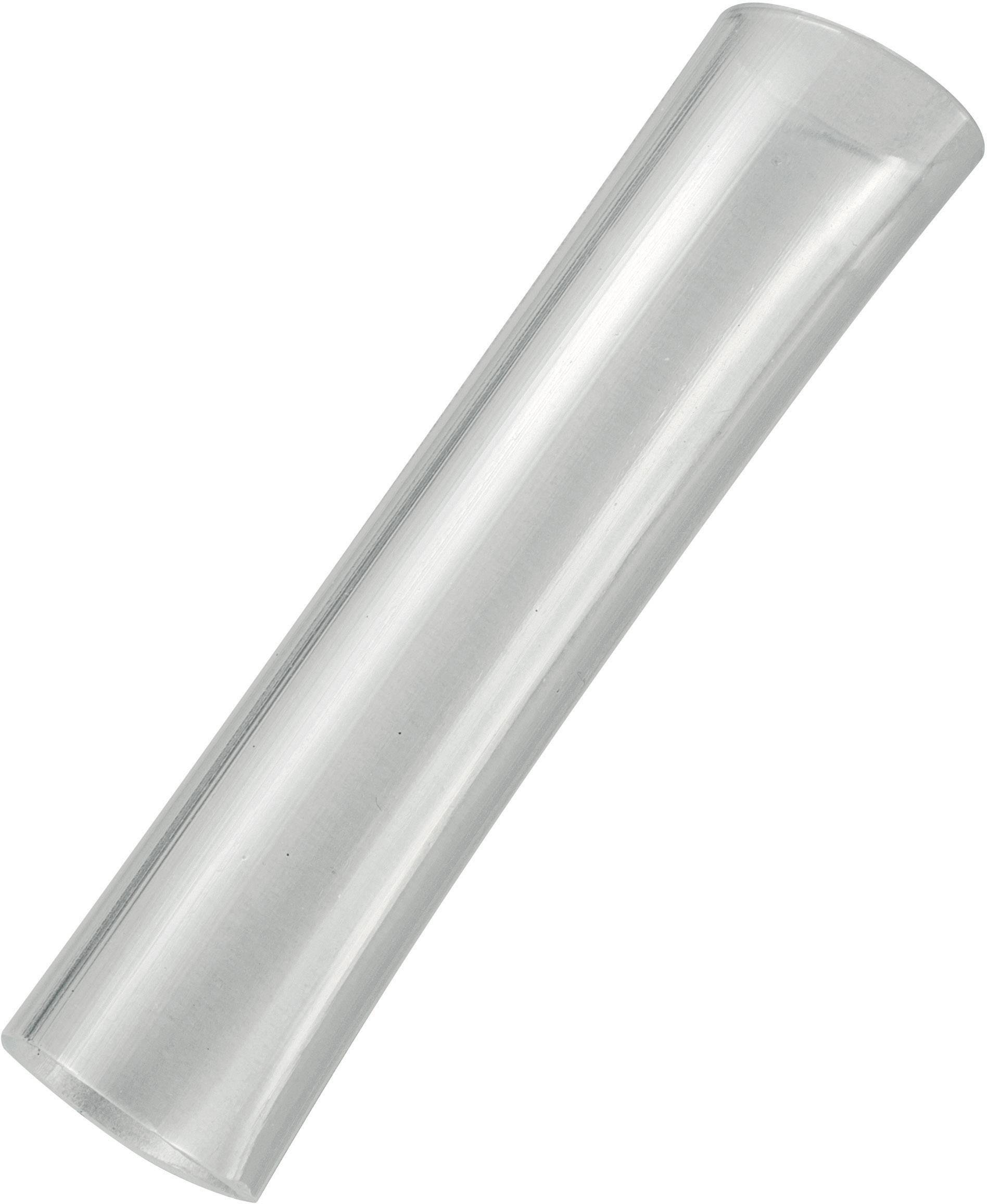Ein transparentes Plastikrohr mit glatter Oberfläche, das diagonal von links unten nach rechts oben im Bild verläuft.