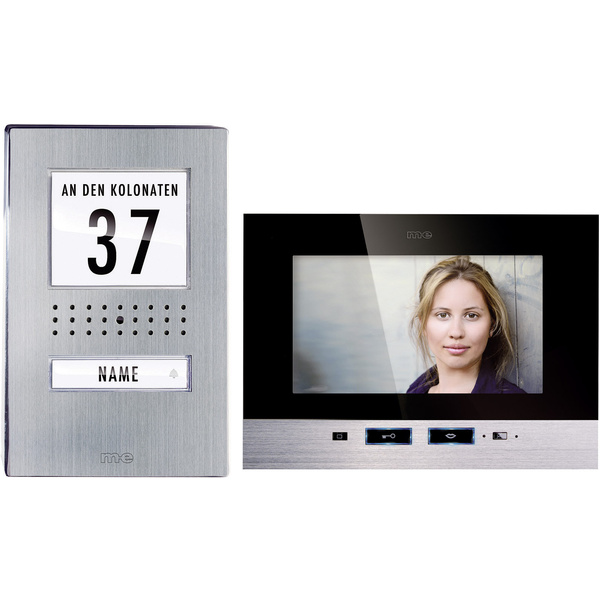 m-e modern-electronics Vistadoor Video-Türsprechanlage Kabelgebunden Komplett-Set 1 Familienhaus Edelstahl, Schwarz