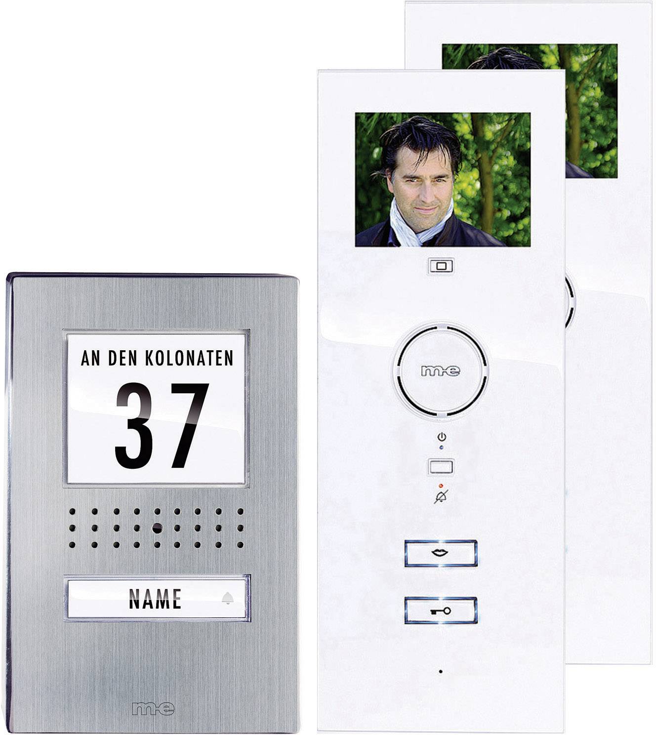 m-e modern-electronics Video-Türsprechanlage Kabelgebunden Komplett-Set 1 Familienhaus Edelstahl, Weiß