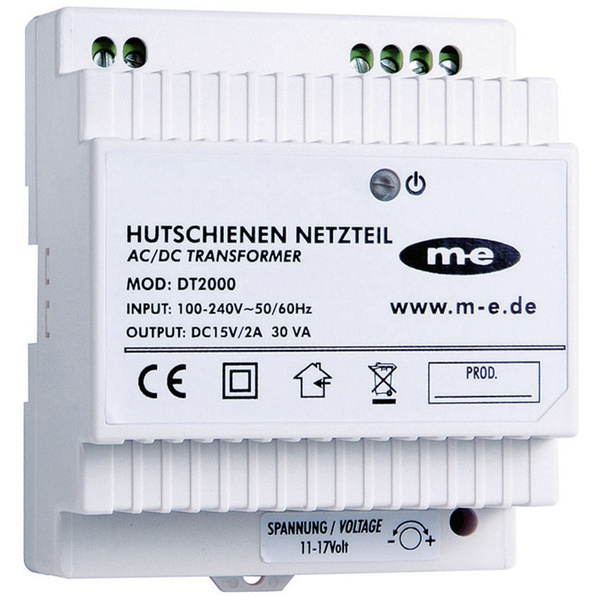 m-e modern-electronics DT 2000 Interphone Alimentation pour rail DIN blanc