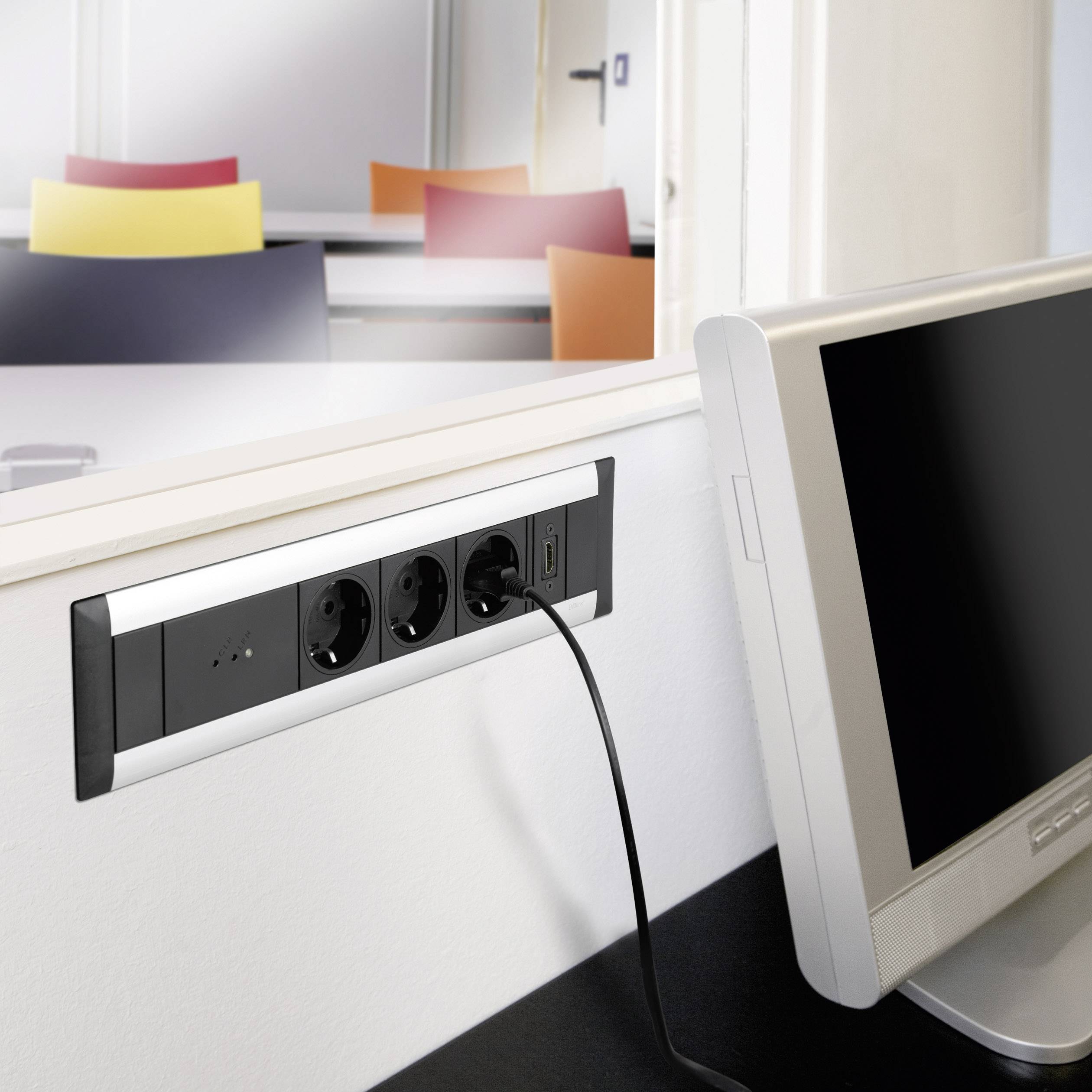 EVOline 159610000900 Steckdosenleiste 3fach Aluminium, Schwarz Schutzkontakt 1St.