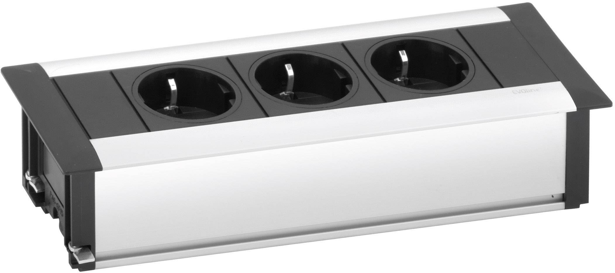 EVOline 159610000900 Steckdosenleiste 3fach Aluminium, Schwarz Schutzkontakt 1 St.